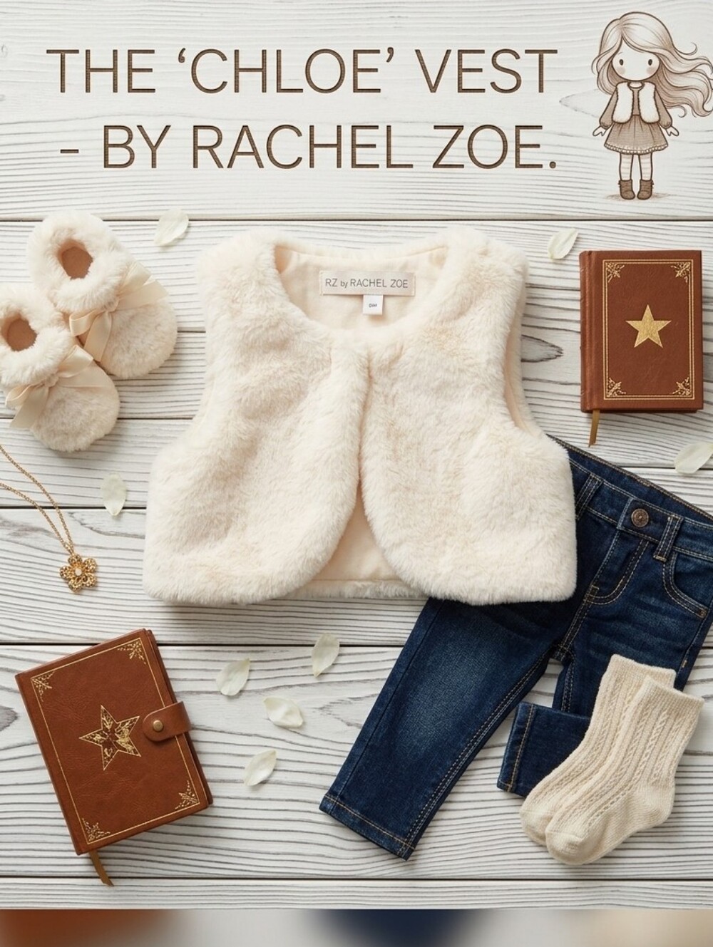 749. RZ by Rachel Zoe Baby Girl Cream Faux Fur Vest 18M